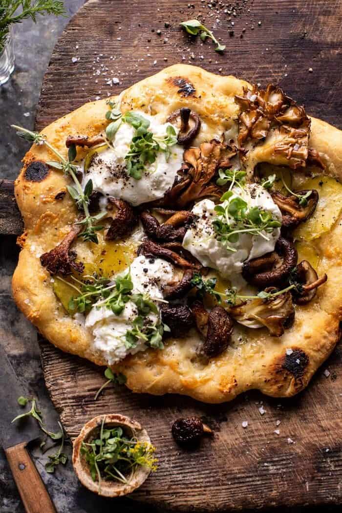 Potato and Wild Mushroom Burrata Pizza | halfbakedharvest.com