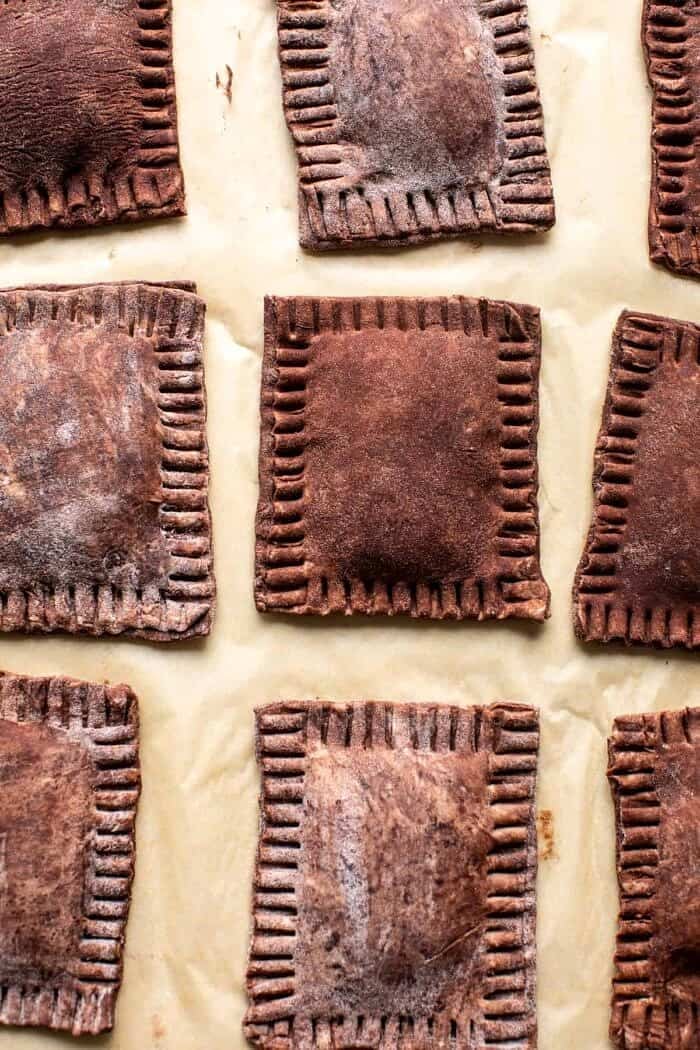 overhead prep photo of Homemade Chocolate Fudge Pop Tarts before baking