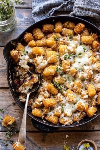 One Skillet French Onion Tater Tot Casserole | halfbakedharvest.com