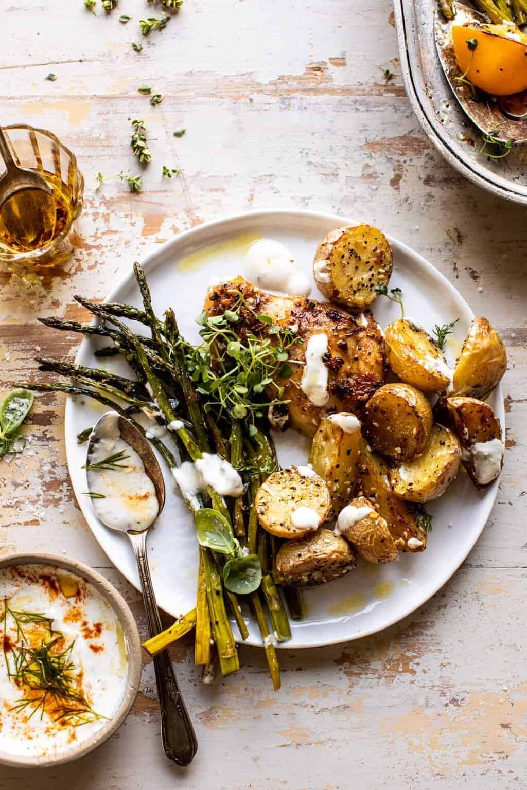 Sheet Pan Lemon Rosemary Dijon Chicken and Potatoes with Feta Goddess ...