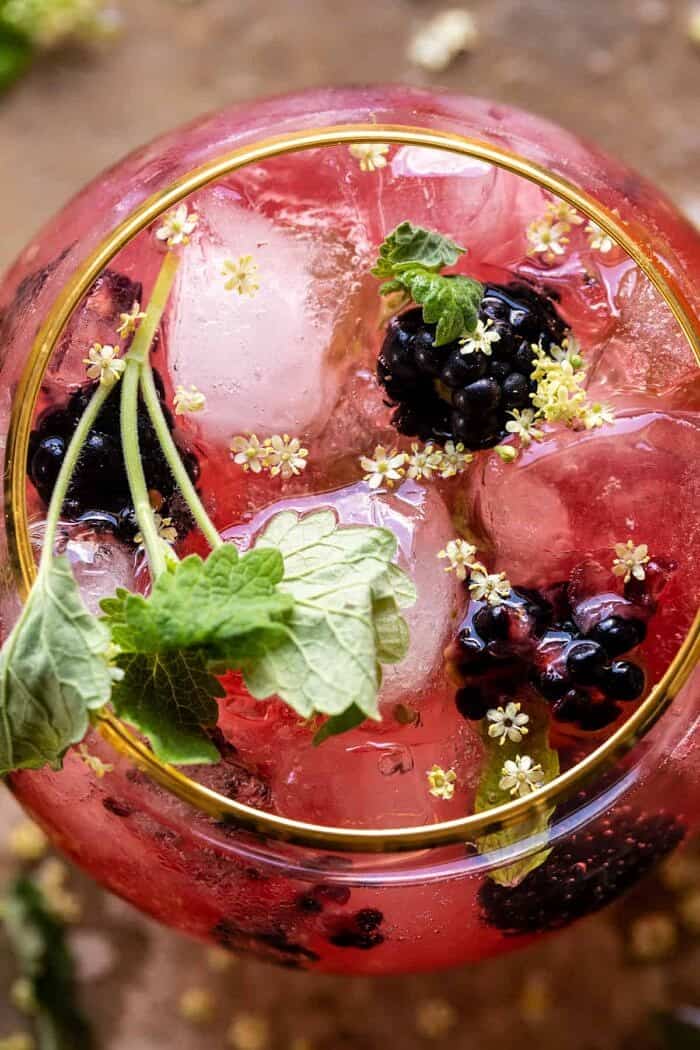overhead close up photo of Blackberry Champagne Mule