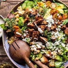 Greek Chicken Chopped Salad with Lemon Tahini Vinaigrette | halfbakedharvest.com