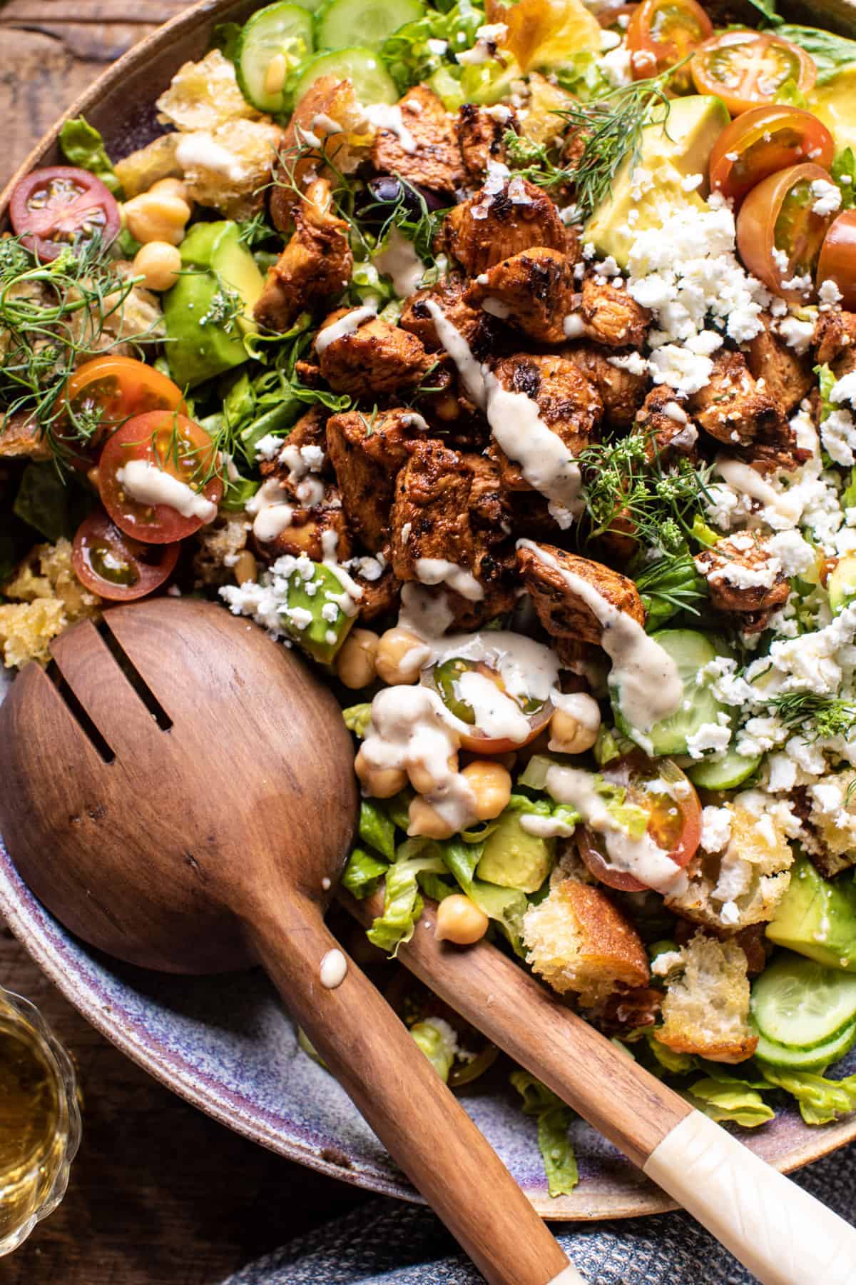 Greek Chicken Chopped Salad with Lemon Tahini Vinaigrette | halfbakedharvest.com