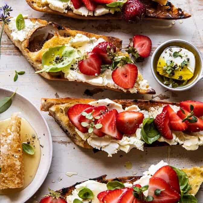 Marinated Goat Cheese Strawberry Crostini | halfbakedharvest.com