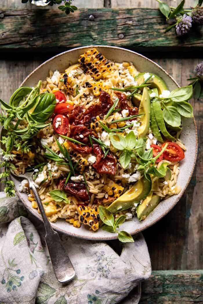 Brown Butter Corn and Feta Orzo with Crispy Prosciutto | halfbakedharvest.com