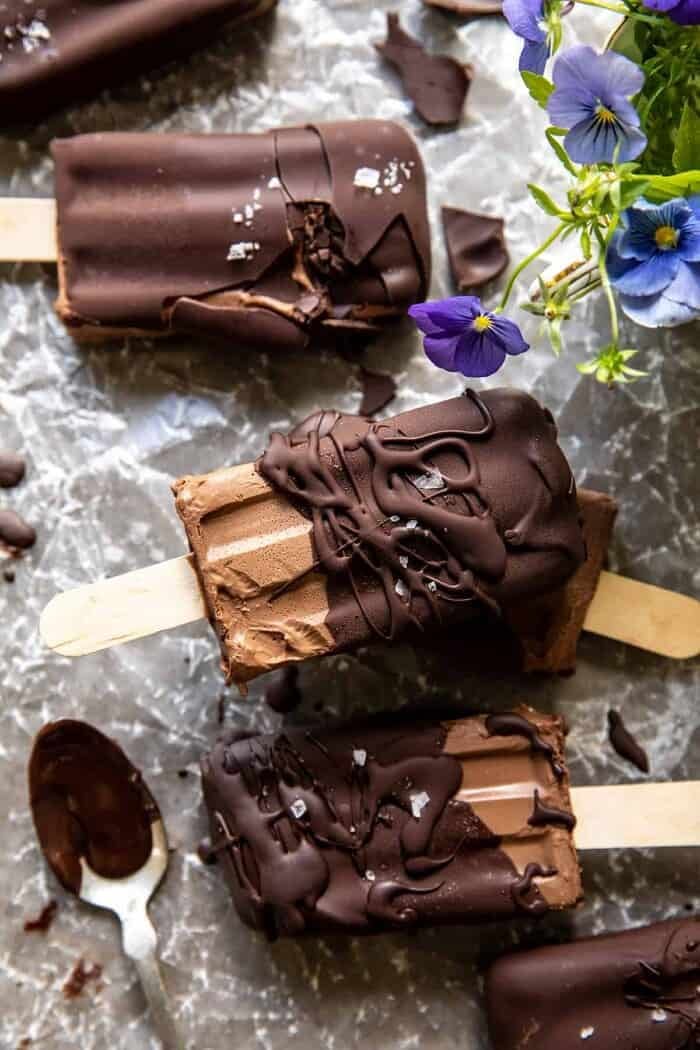 overhead photo of Creamy Vegan Chocolate Fudge Pops