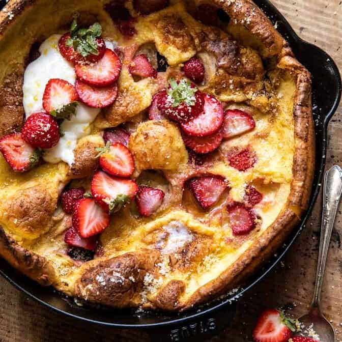 Lemon Strawberry Dutch Baby with Ricotta Cream | halfbakedharvest.com