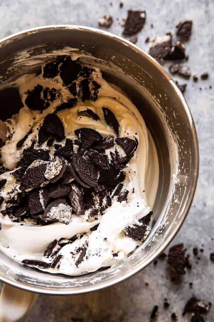 overhead photo of Malted Milk Cookies n’ Cream Ice Cream before freezing