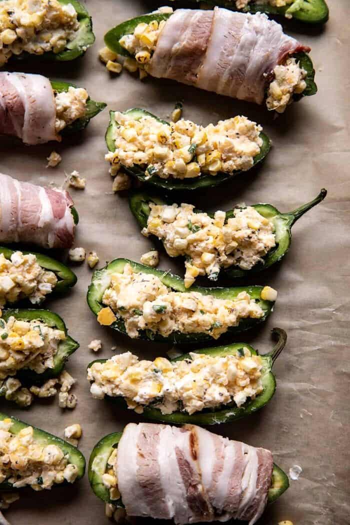 Bacon Wrapped Cheddar Corn Jalapeño Poppers before baking