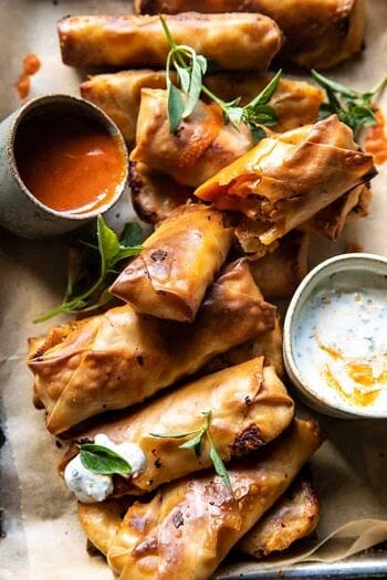Baked Buffalo Chicken Egg Rolls with Cilantro Lime Ranch. - Half Baked ...