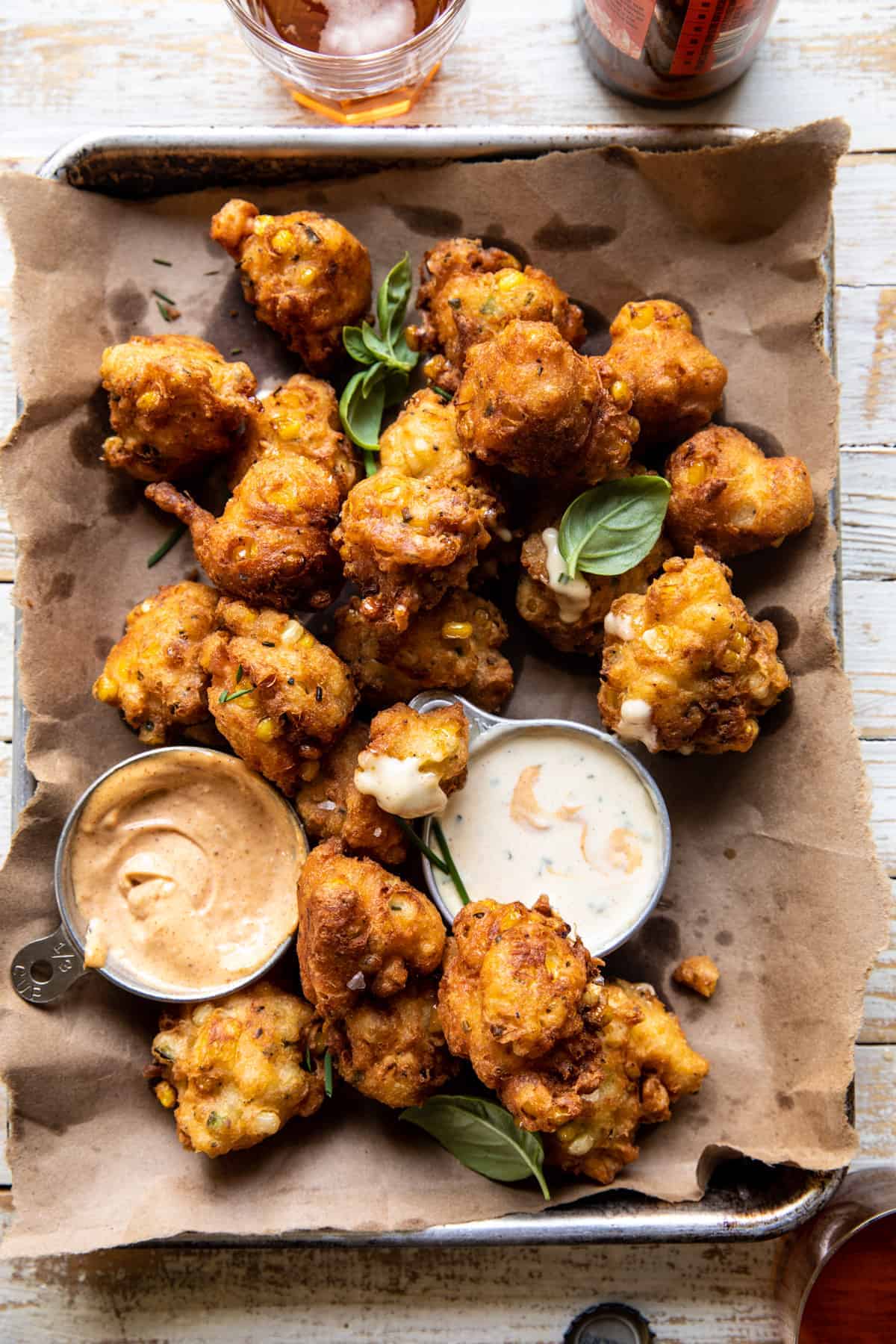 Jalapeño Cheddar Corn Fritters with Chipotle Aioli | halfbakedharvest.com