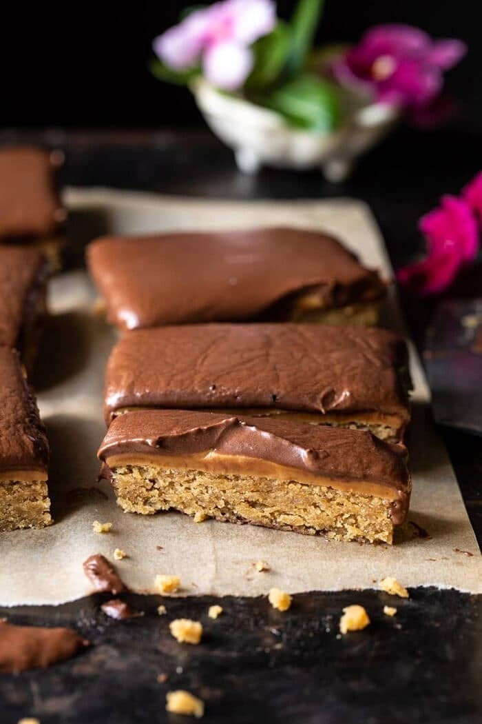 side angled photo of Lunchroom Chocolate Peanut Butter Bars 