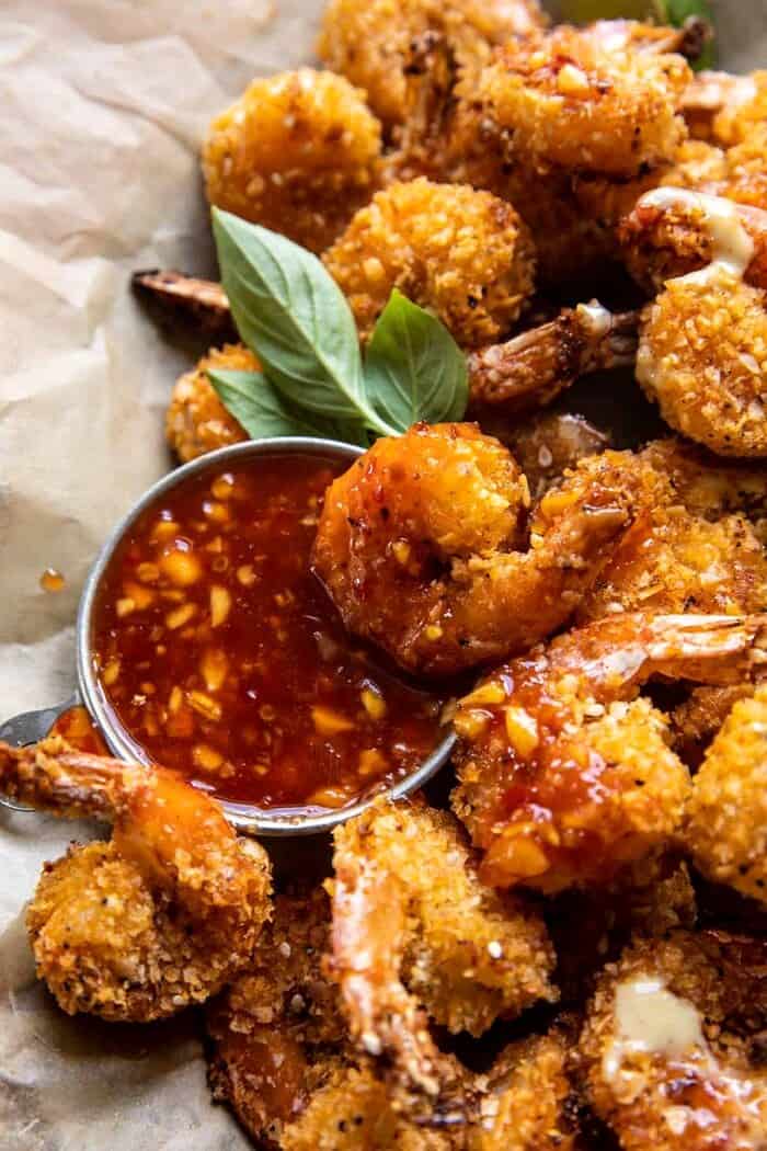 close up photo of Oven Fried Coconut Shrimp with Thai Pineapple Chili Sauce 