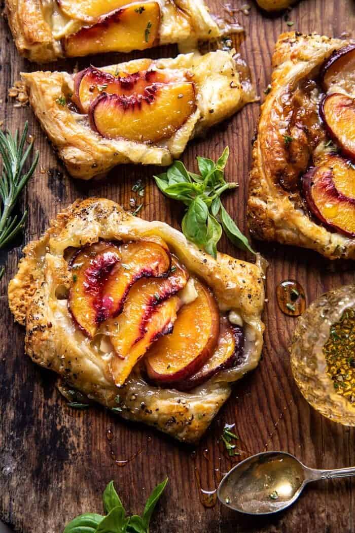 Peach Brie Pastry Tarts with Peppered Rosemary Honey.