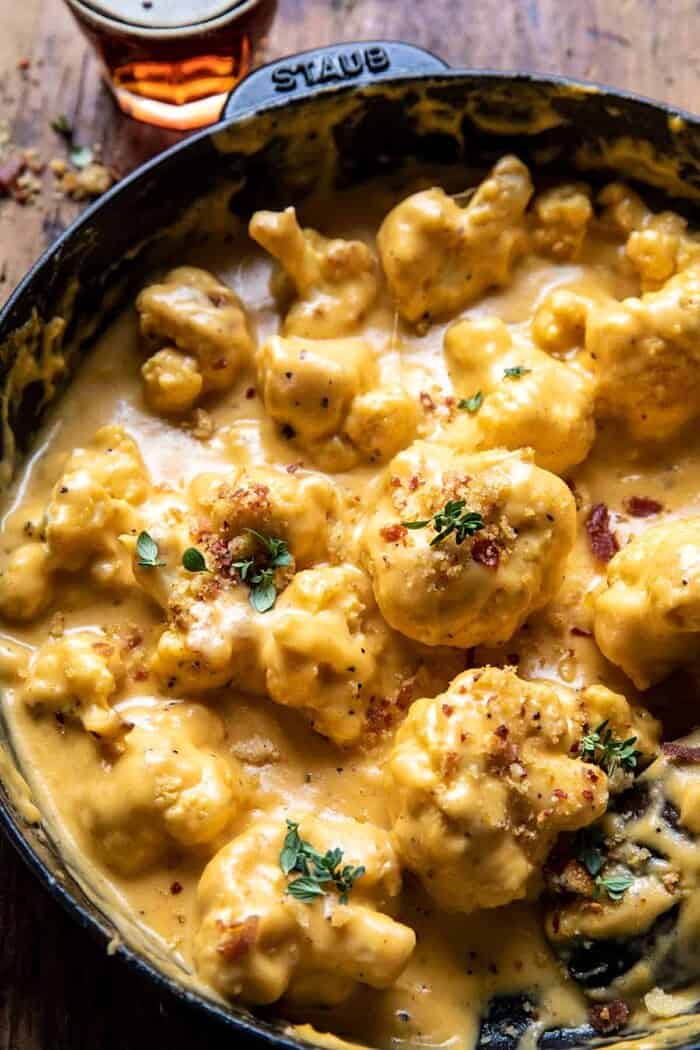 side angled close up photo of Cauliflower and Cheese with Spicy Breadcrumbs