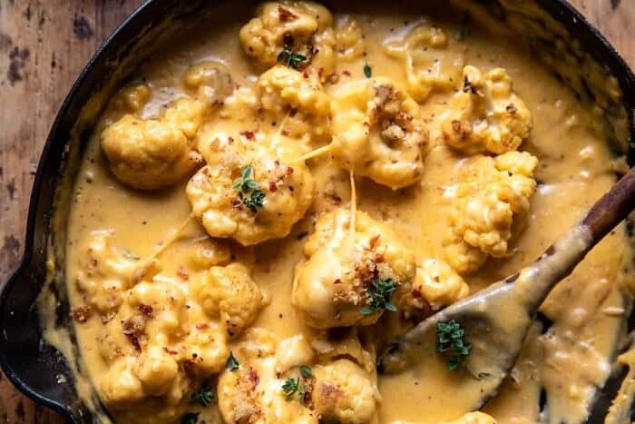 overhead close up photo of Cauliflower and Cheese with Spicy Breadcrumbs