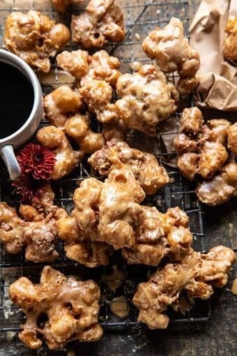 Cinnamon Spiced Apple Fritters with Vanilla Coffee Glaze | halfbakedharvest.com