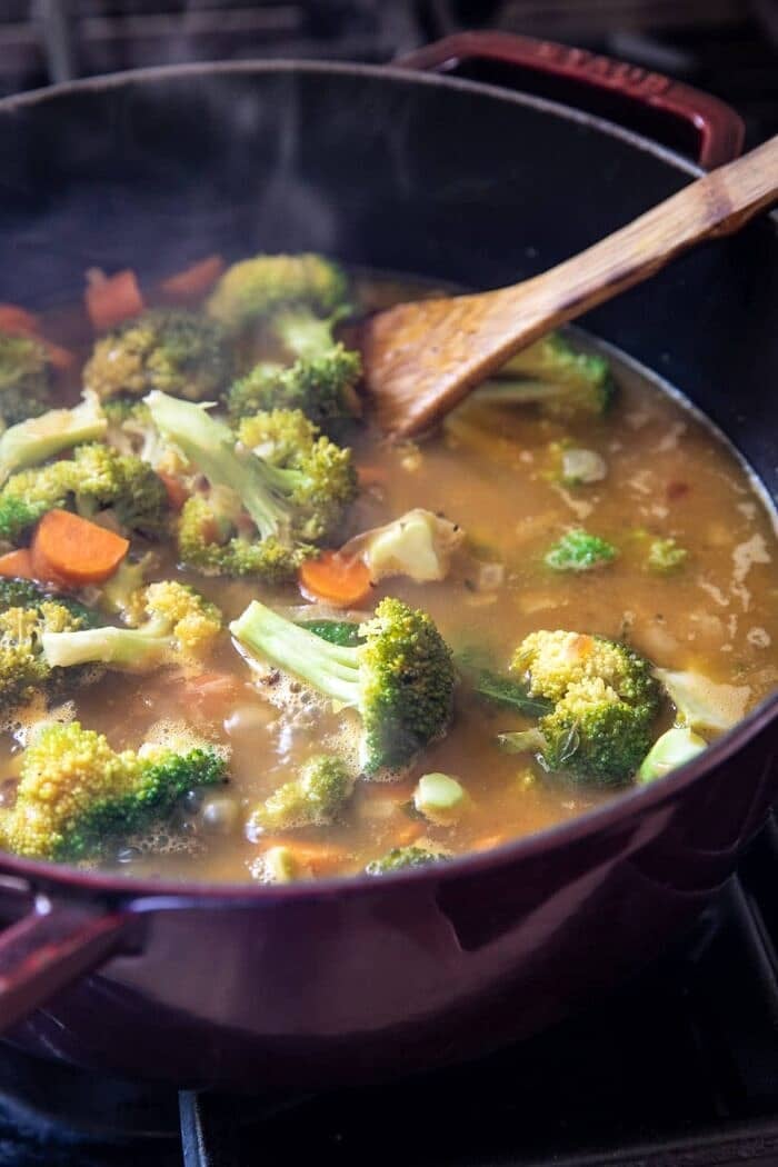 prep photo of broccoli simmering in soup