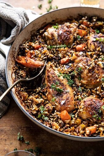 One Pot Lemon Rosemary Dijon Chicken and Butter Toasted Rice Pilaf ...