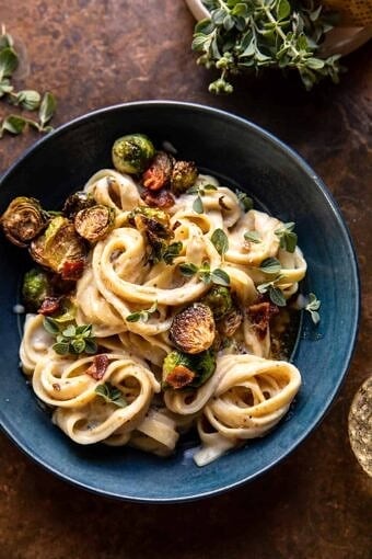 Brown Butter Brussels Sprout and Bacon Fettuccine Alfredo | halfbakedharvest.com