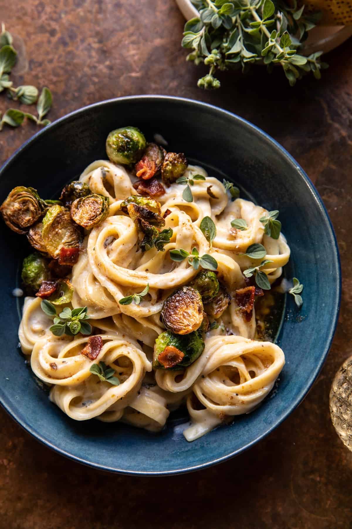 Brown Butter Brussels Sprout And Bacon Fettuccine Alfredo Yummy Recipe