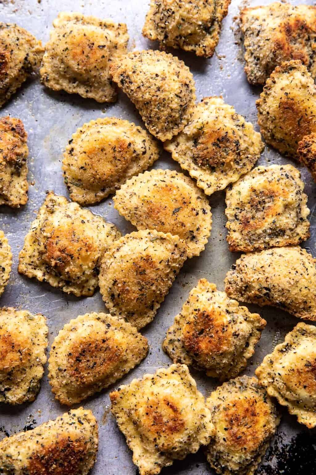 Oven Toasted Garlic Herb Cheese Ravioli. - Half Baked Harvest