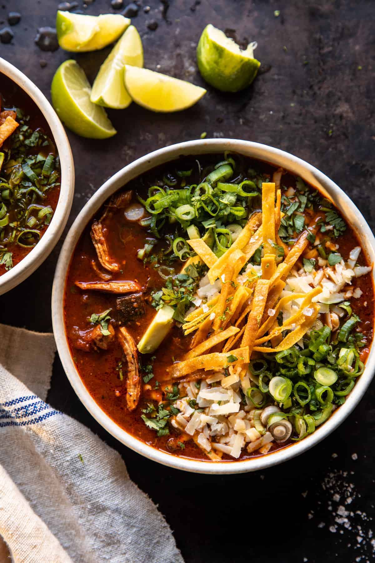 Slow Cooker Chipotle Chicken Tortilla Soup with Salty Lime Chips | halfbakedharvest.com