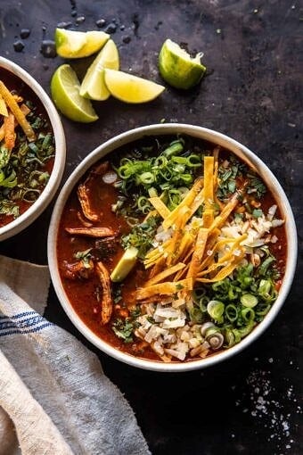 Slow Cooker Chipotle Chicken Tortilla Soup with Salty Lime Chips | halfbakedharvest.com