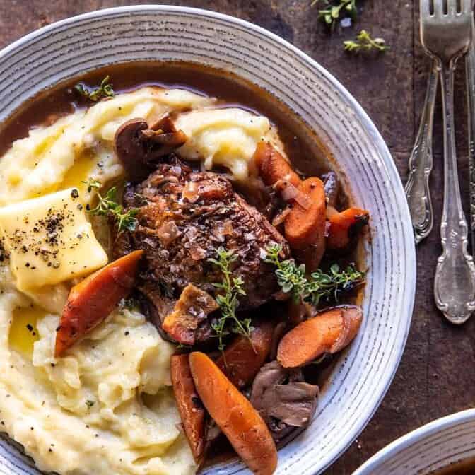 Slow Cooker Coq au Vin with Parmesan Mashed Potatoes | halfbakedharvest.com