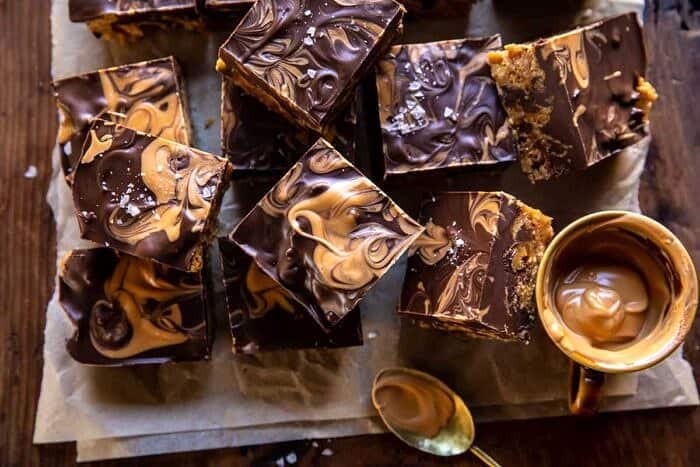 overhead horizontal photo of Swirled Chocolate Butterscotch Bars 