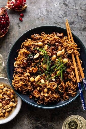 30 Minute Spicy Sesame Noodles with Ginger Chicken | halfbakedharvest.com