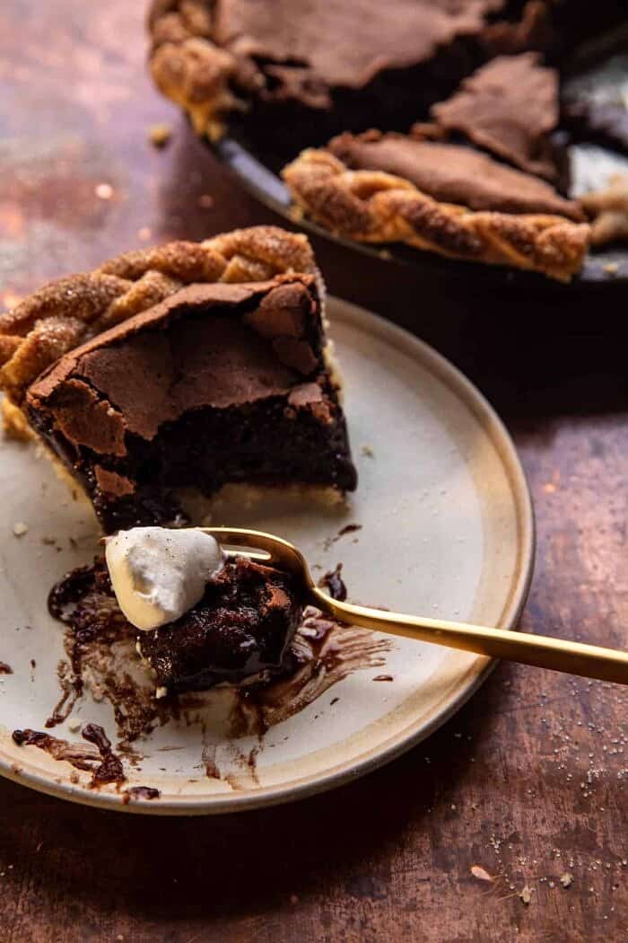 side angled photo of Molten Chocolate Crackle Pie slice