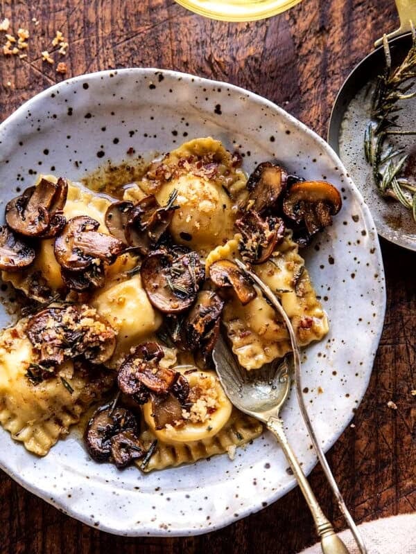 Rosemary Butter Mushroom and Cheese Ravioli | halfbakedharvest.com