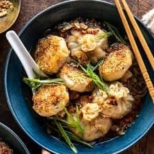 Sesame Chicken Dumplings in Spicy Broth with Garlic Crisps | halfbakedharvest.com