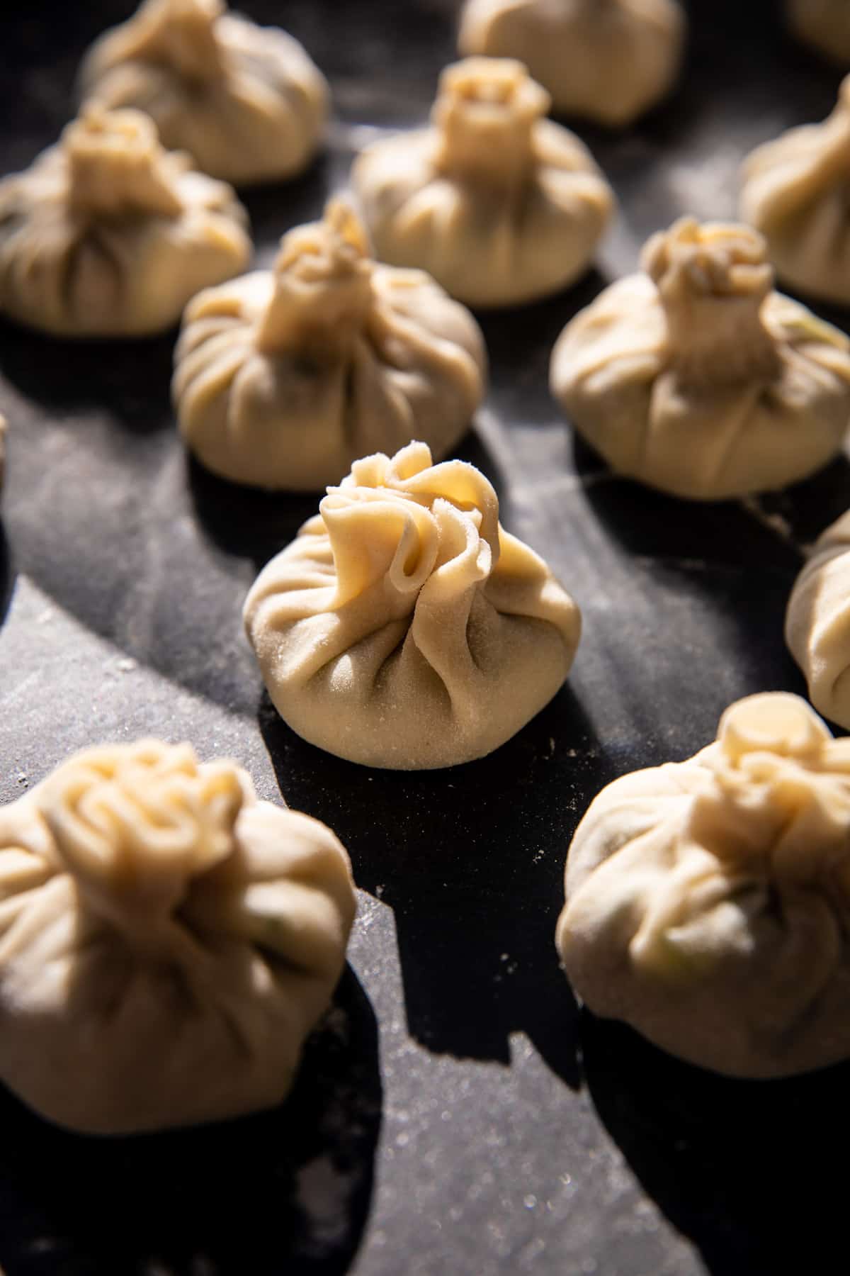 Sesame Chicken Dumplings in Spicy Broth with Garlic Crisps. Half