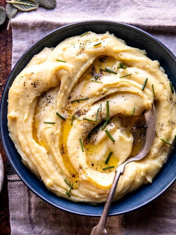 Slow Cooker Cheesy Garlic Herb Mashed Potatoes | halfbakedharvest.com