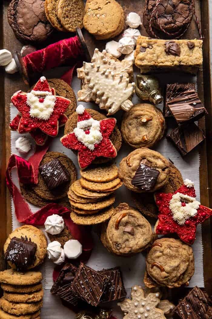 overhead prep photo of all the cookies on a trey 