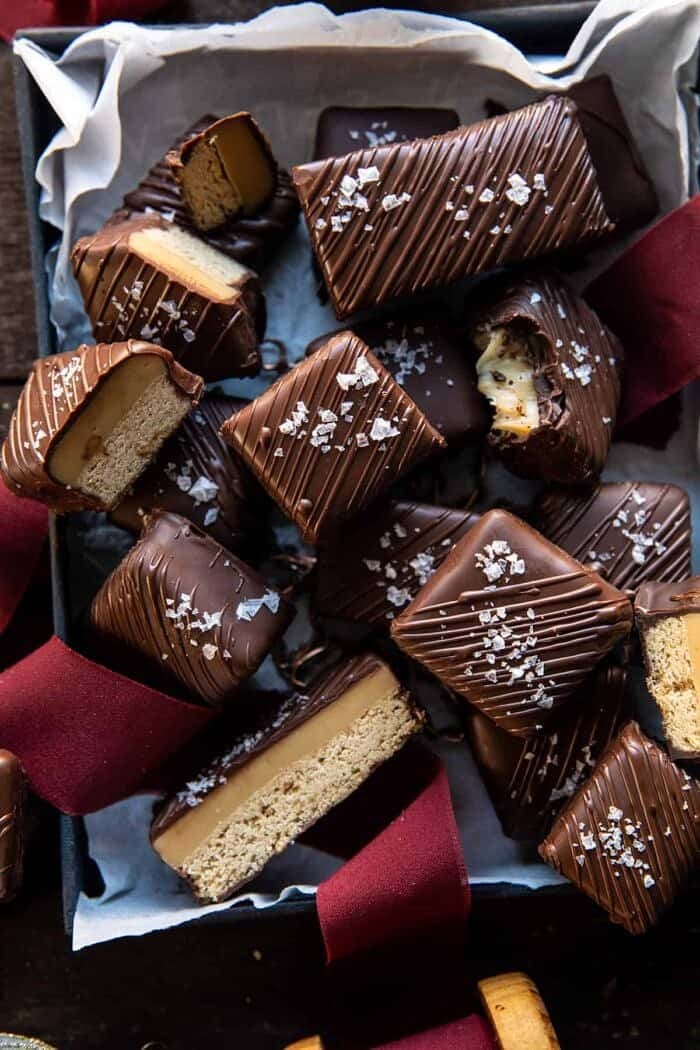 overhead photo of Chocolate Covered Brown Butter Millionaire’s Bars