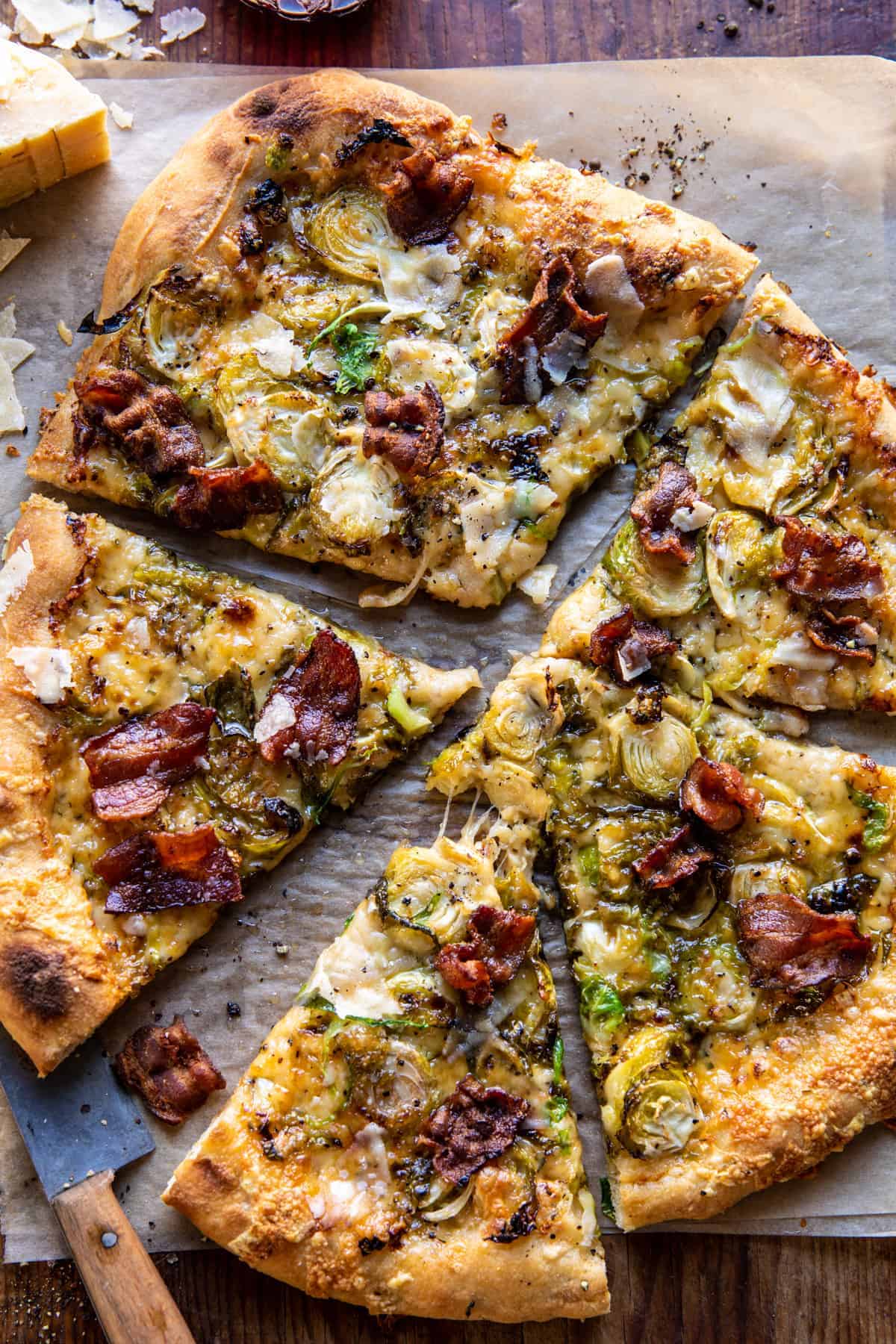 Shredded Brussels Sprout and Bacon Pizza | halfbakedharvest.com