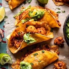Crispy Cauliflower Tinga Tacos with Honey Lime Avocado Crema | halfbakedharvest.com