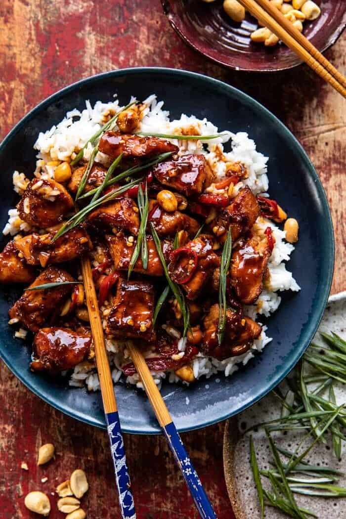 overhead photo of Healthier 25 Minute Kung Pao Chicken 
