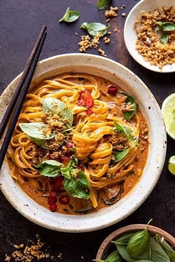 20 Minute Red Curry Noodles with Fried Coconut Garlic | halfbakedharvest.com