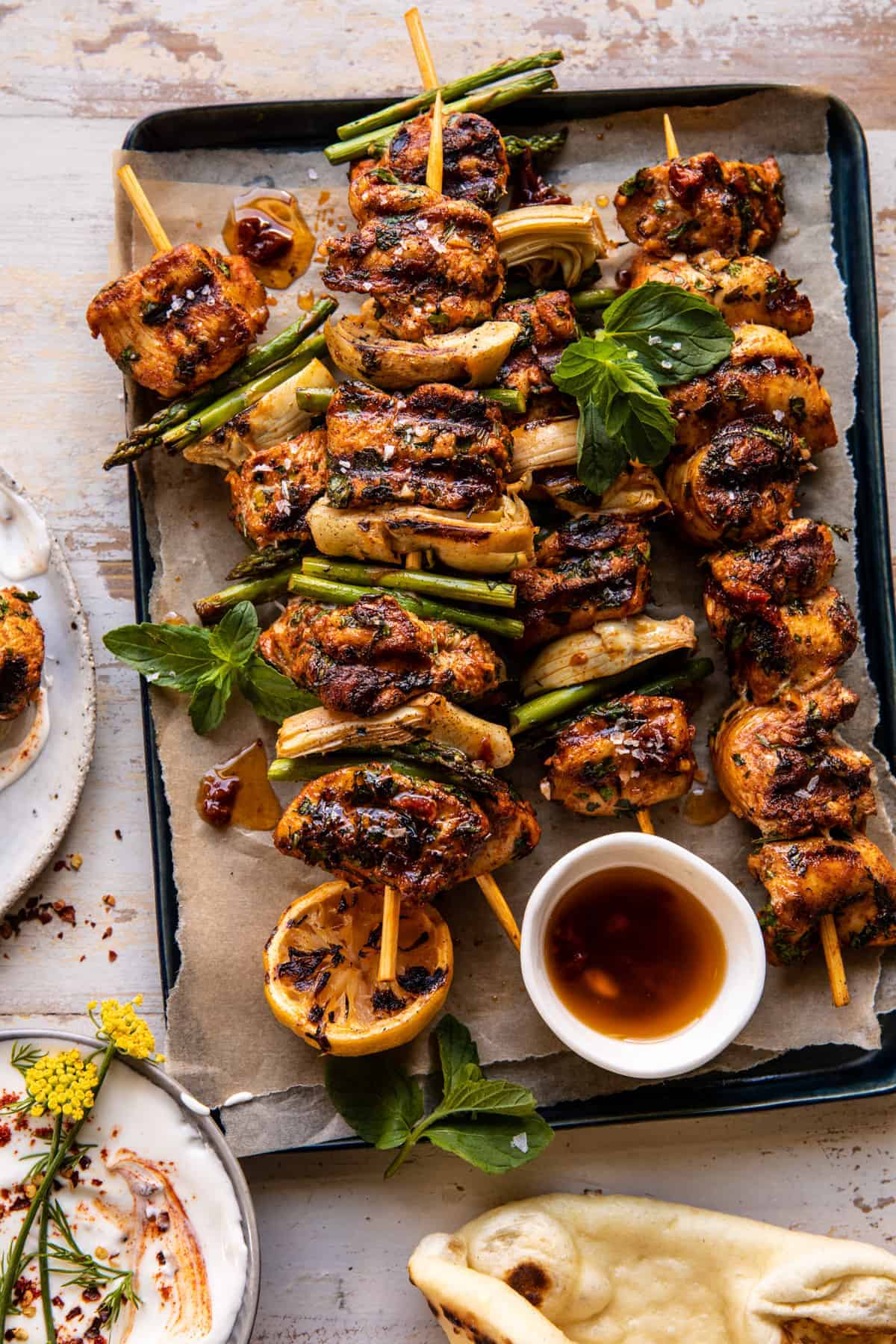 Lemon Chicken Skewers with Creamy Feta Sauce. Half Baked Harvest