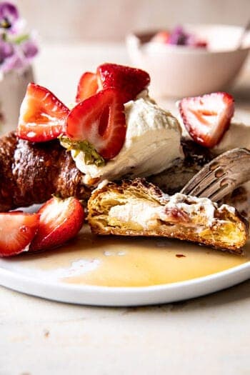 Baked Strawberry and Cream Stuffed Croissant French Toast. - Half Baked ...