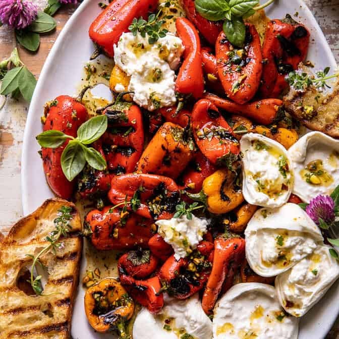 Charred Baby Bell Peppers with Burrata | halfbakednharvest.com