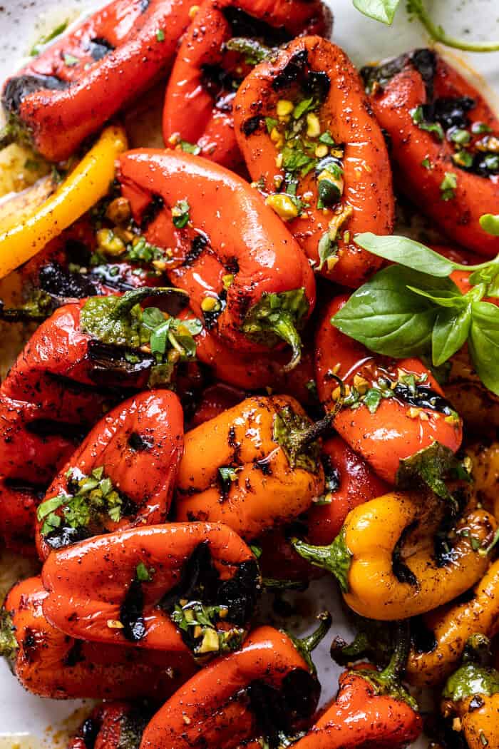 Charred Baby Bell Peppers with Burrata | halfbakednharvest.com