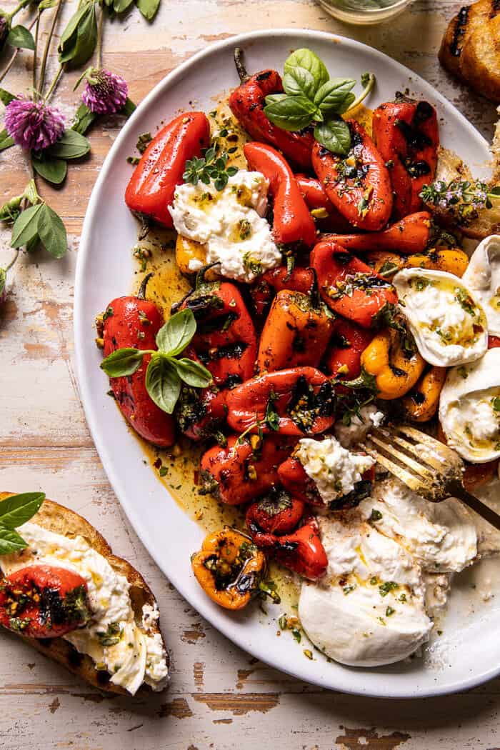 Charred Baby Bell Peppers with Burrata | halfbakednharvest.com