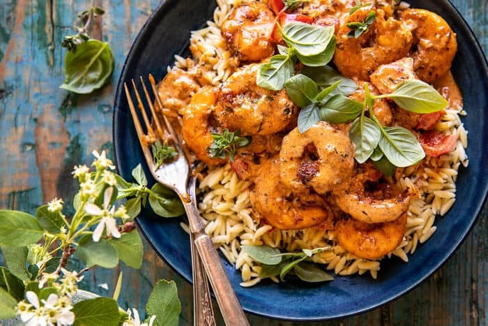 Spicy Southern Style Shrimp with Lemon Basil Orzo | halfbakedharvest.com