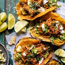 30 Minute Crispy Cheese Chicken Tinga Tacos with Pineapple Salsa | halfbakedharvest.com