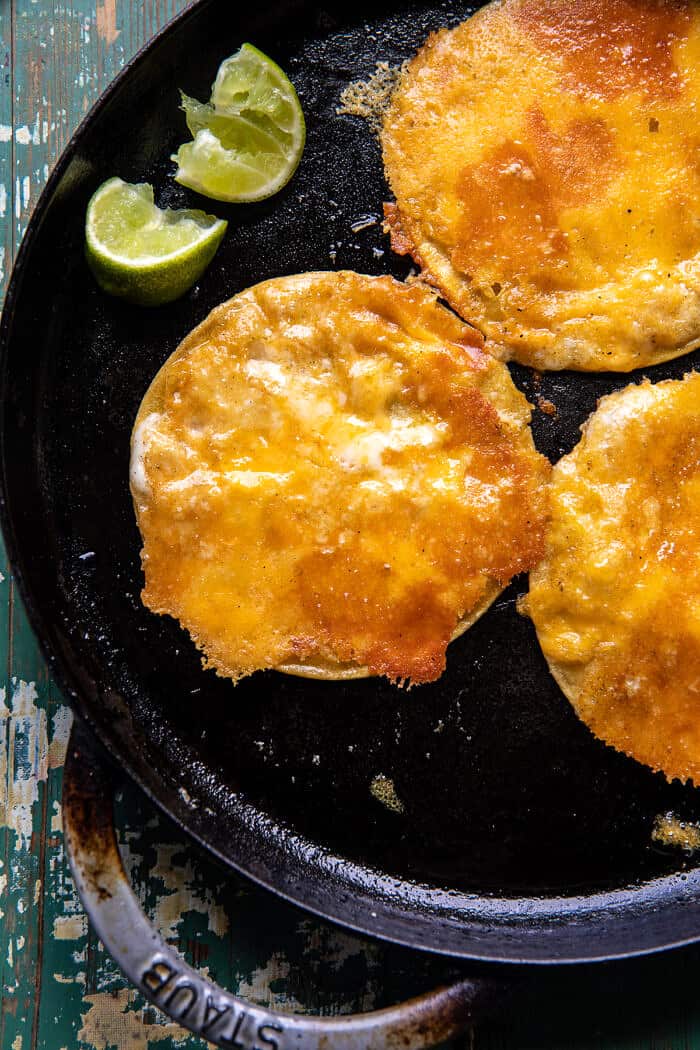 30 Minute Crispy Cheese Chicken Tinga Tacos with Pineapple Salsa | halfbakedharvest.com